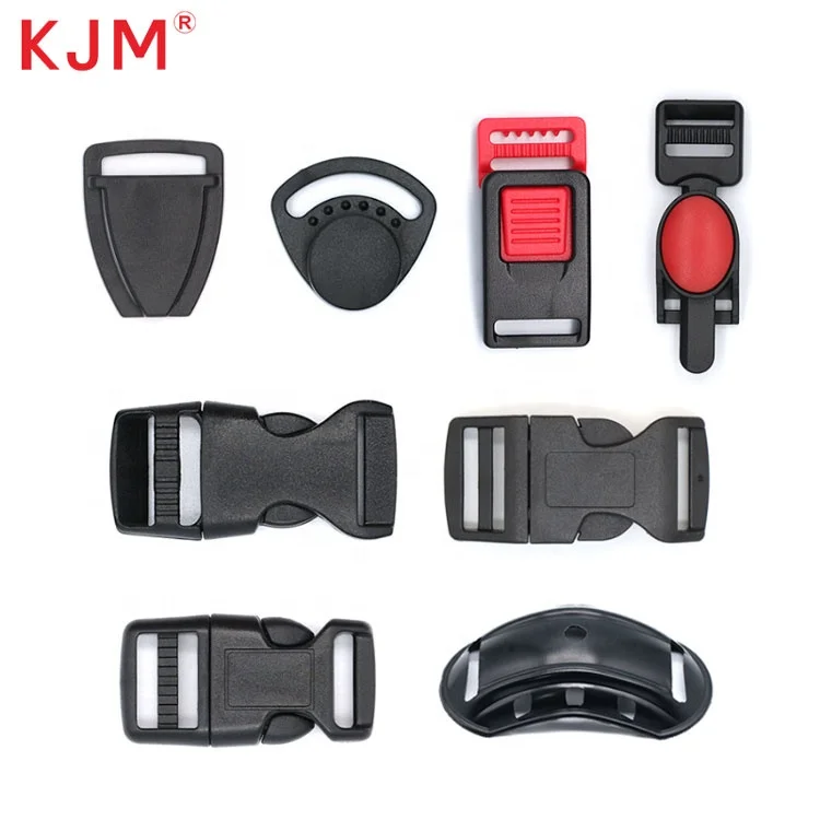 KJM Customized Logo Plastic Motorcycle Bicycle Accessories Adjustable Black Web Nylon Strap Helmet Side Release Buckle