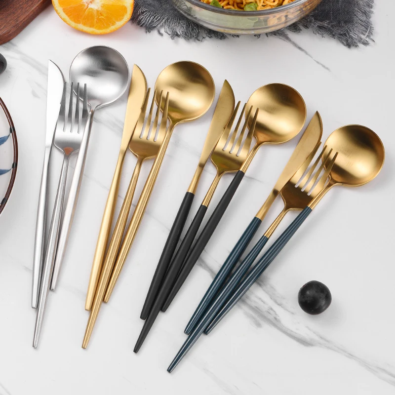 portuguese matte bulk stainless steel cutlery set gold royal prestige wedding matte gold black flatware for events
