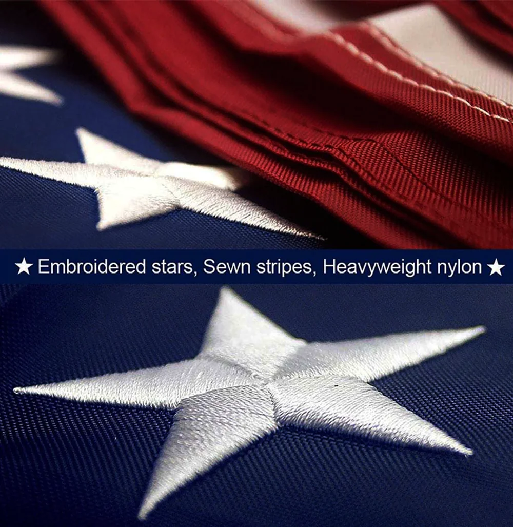 Custom American Flag 3x5 FT Outdoor USA Heavy duty embroidery Nylon US Flags with Embroidered Stars Sewn Stripes