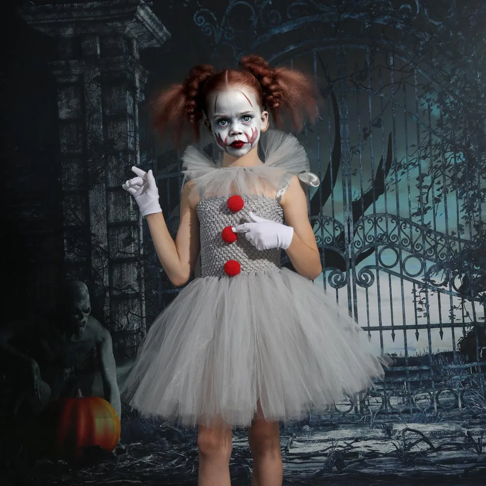 Baby Girl Halloween & Birthday Party Dress Up Carnival Clown Costume Pennywise Tutu Dress Gothic Victorian Style
