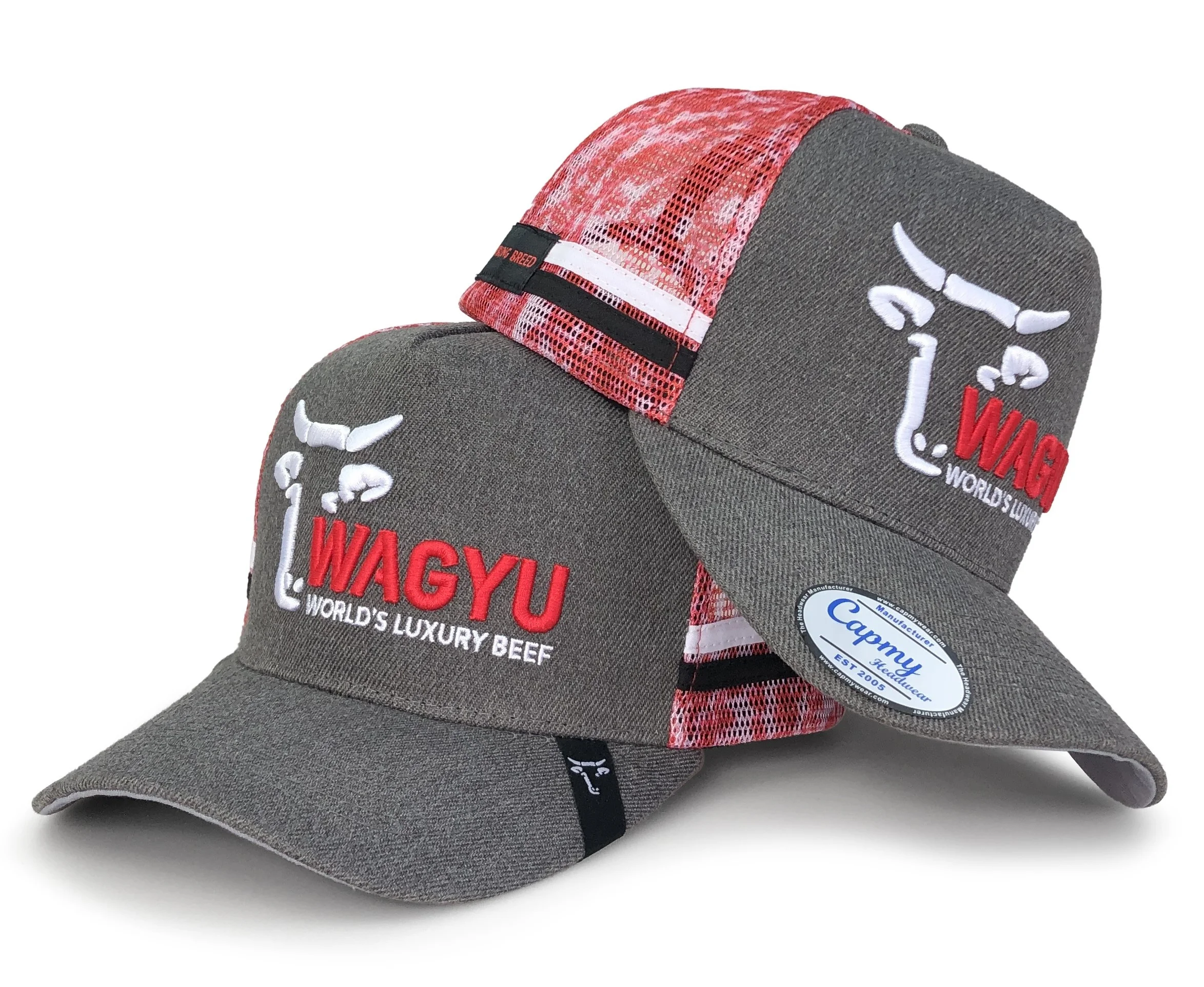 Good Quality Australian Custom Embroidery Logo 5 Panel Trucker Cap Hat Grey Stripes Australia High Profile Country Trucker Caps