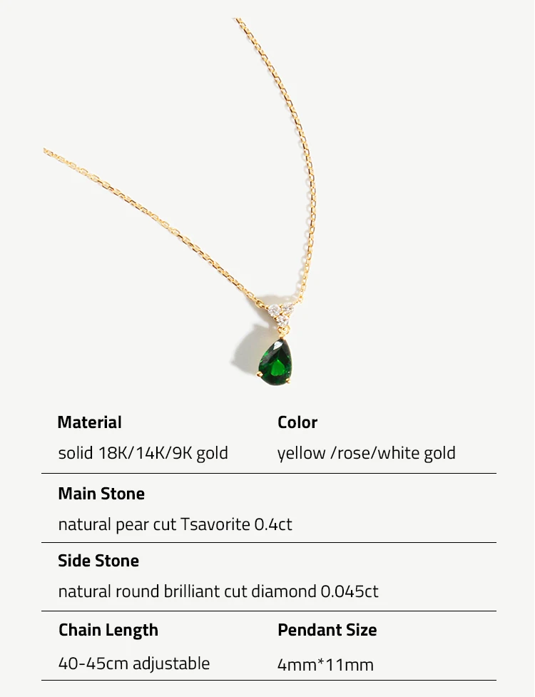 Chris April custom solid gold natural pear cut tsavorite garnet diamond charm pendant necklace