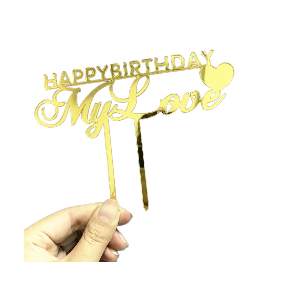 Happy Birthday My Love Wedding Anniversary Cake Decorations Gold Acrylic Topper Wedding Party Supplies