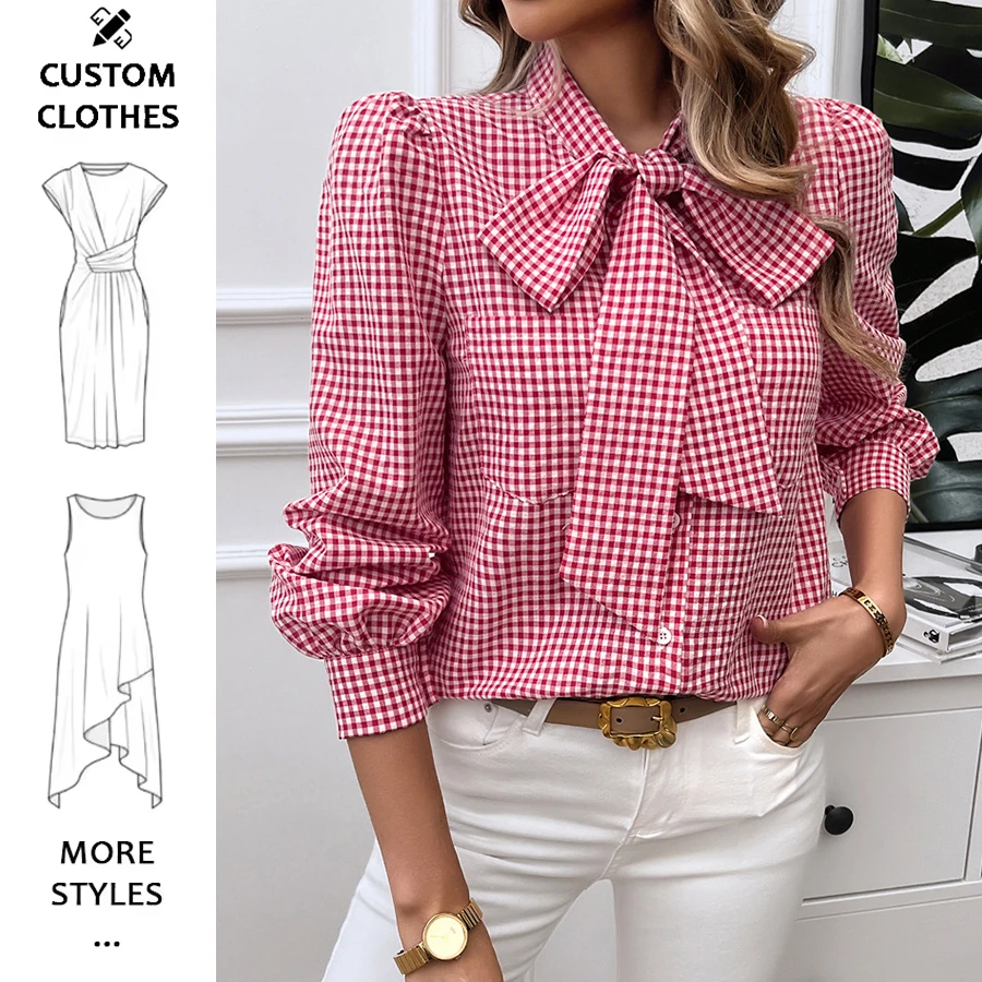 Fashion blouses top spring 2024 fall high quality elegant polyester bow tie blouse