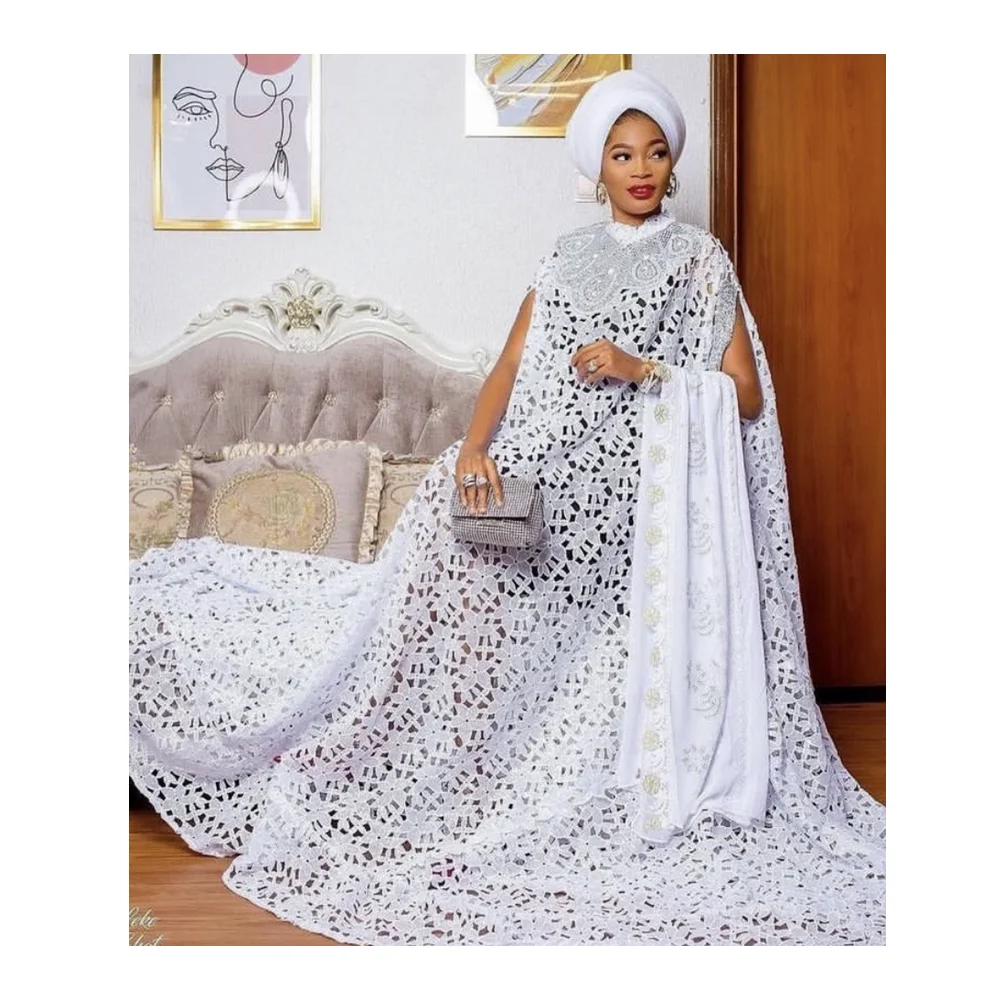 Wholesale White African Lace Fabric Nigeria Beautiful Water Soluble Guipure Cord  Lace Fabric  For Nigerian Wedding