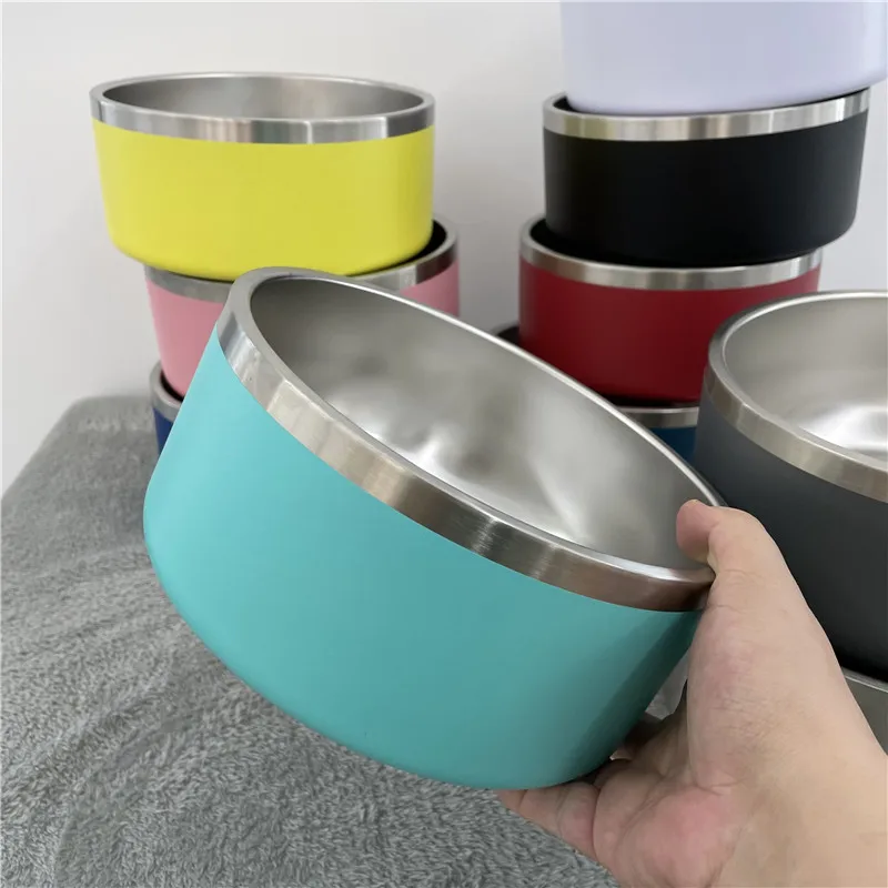 С двойными стенками 304 нержавеющая сталь 64oz собаки кошки животные пищевой контейнер для воды блюдо миска с резиновым основанием собак