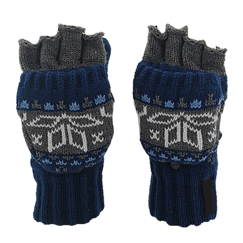 winter mittens fashion jacquard knitting thinsulate lining half finger adult magic knitted mitten