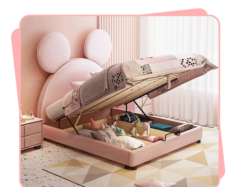 Cute Pink Bunny Ears Design Children Beds Solid Wood Double Kids Beds Cartoon Animal Shape Bedroom Furniture