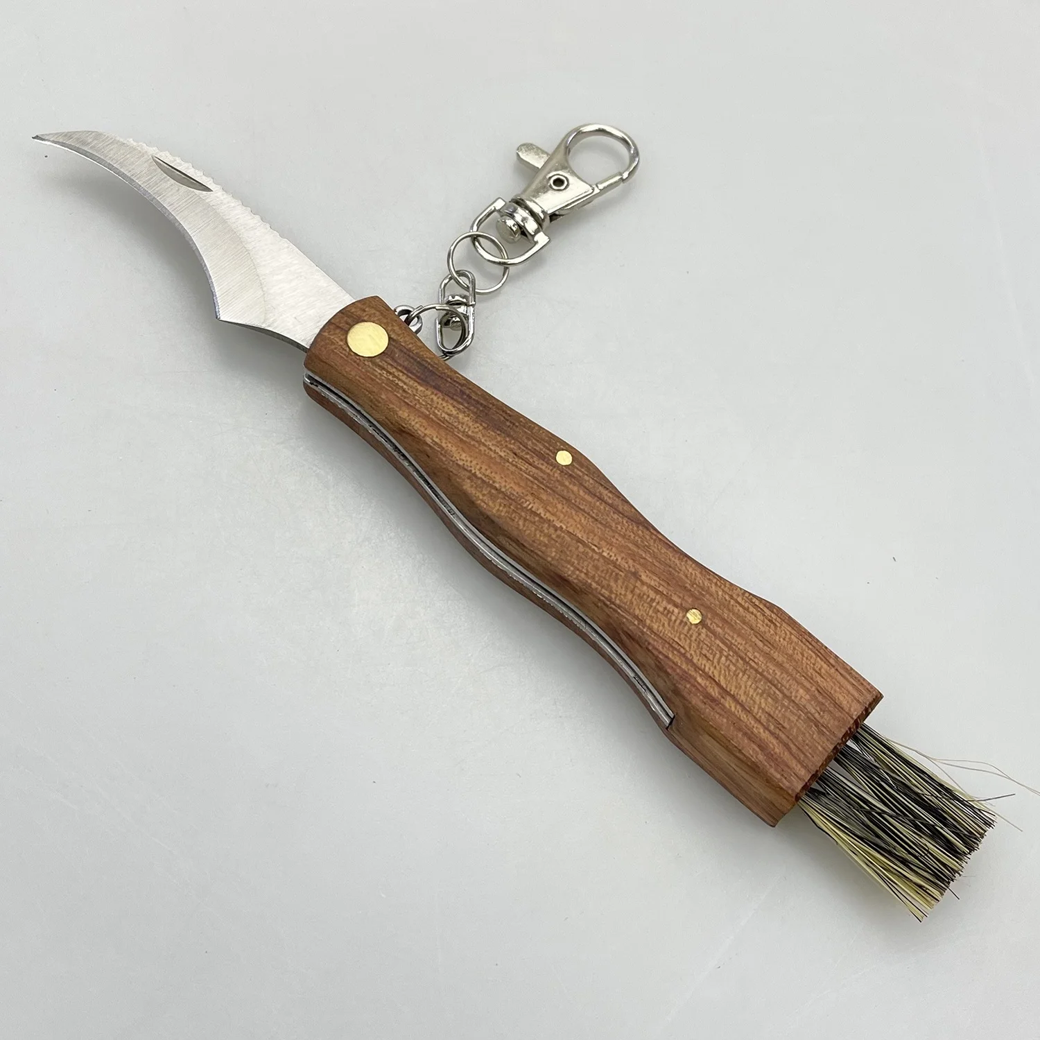 Garden supplies wood handle garden knife mushroom knife outdoor camping folding blade mushroom knife with brush