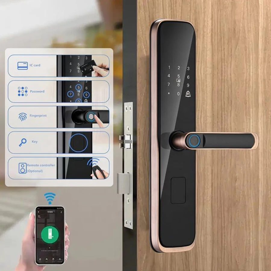 Electric electronic keyless entry tuya smart door lock wifi nfc for front door, automatic home rfid smart intelligent door lock
