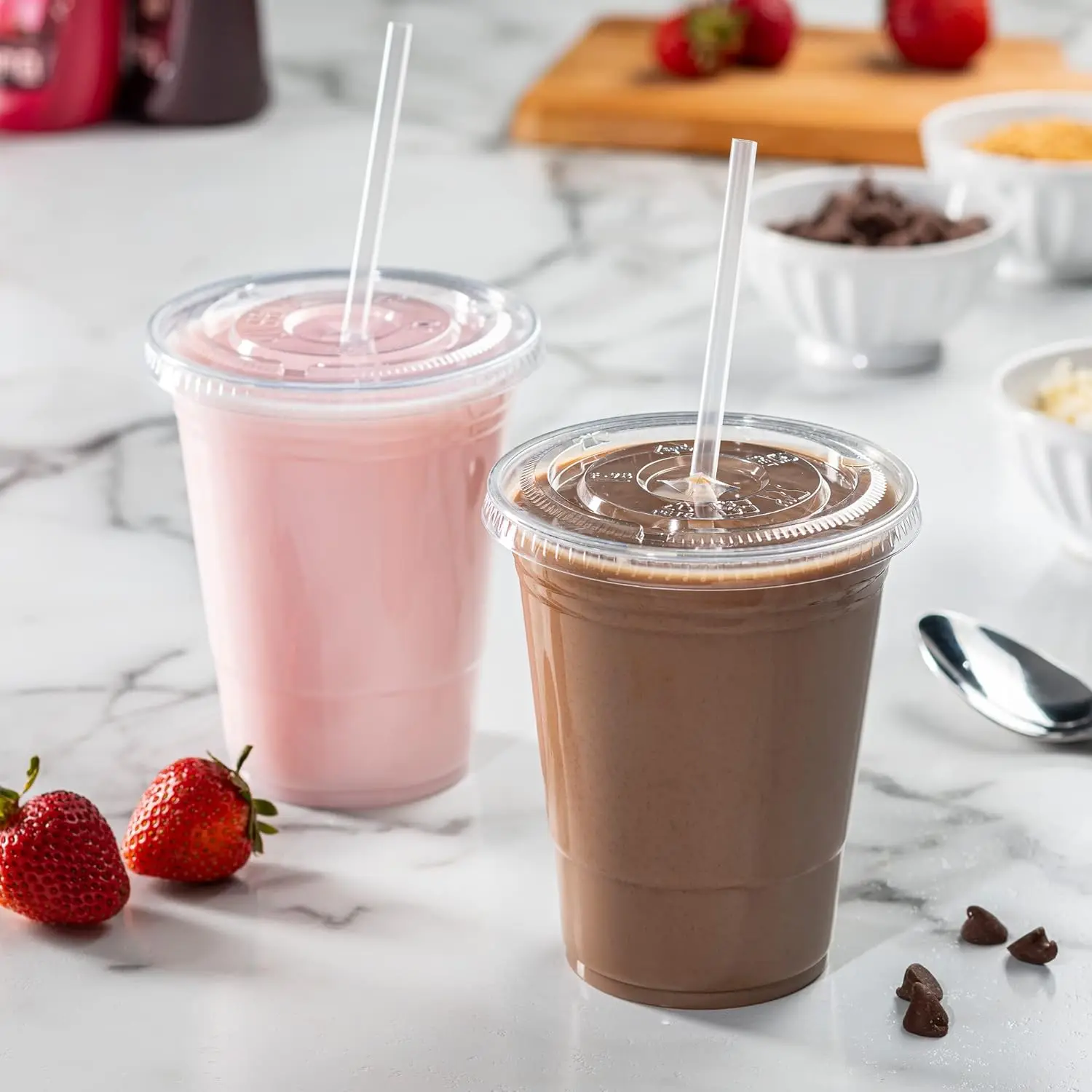 Customized Disposable Compostable Biodegradable Clear Plastic Cups and PLA Lids Set for Cold Drinks