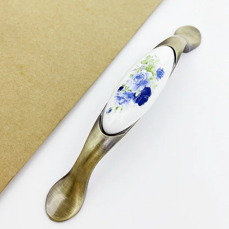 New Chinese Cabinet Door Handle European Bronze Ceramic American Cabinet Drawer Handle Vintage Wardrobe Door Handle