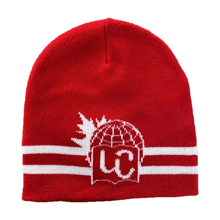 customized beanies hats all over logo knitted jacquard winter skull beanie