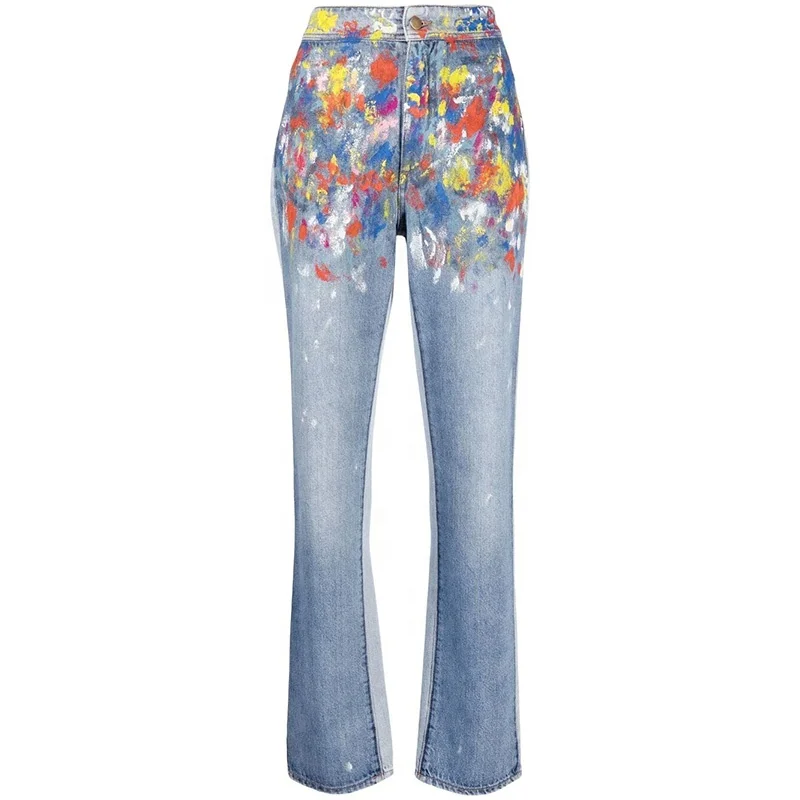 YUEGE Custom Style Women Jeans Female High Waist Elasticity Slim Hand-Painted Colorful High-Quality Denim