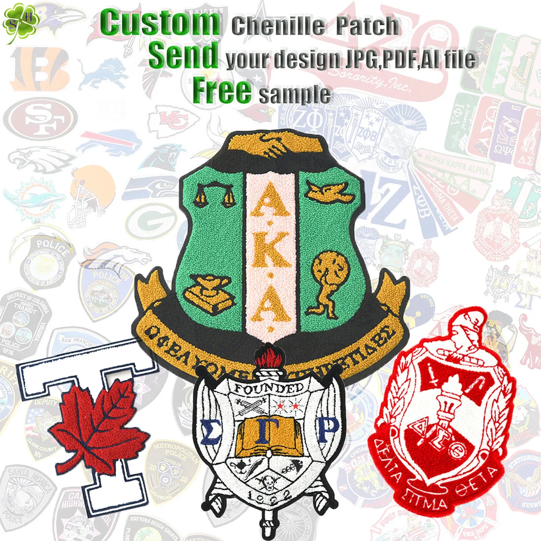 Custom pink and green sorority fraternity intl Iron On Patches sorority of phi delta embroidery Chenille Patches
