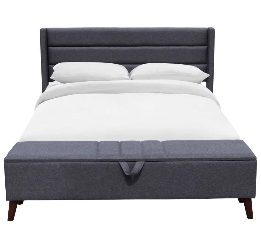 Gray Solid back King Size Fabric Bed with storage and comfortable for sleep CE