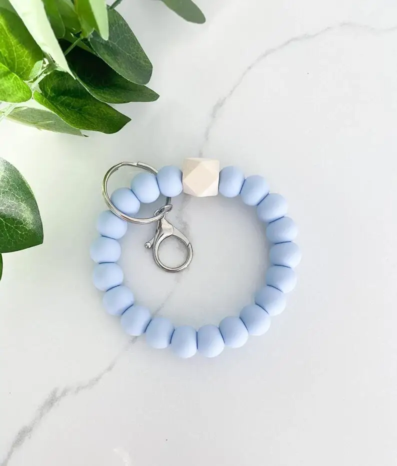 Trendy Cheap Beaded Bracelet Designer For Silicone Bead Wristlet bangle with silver plated Keychain bag accessories