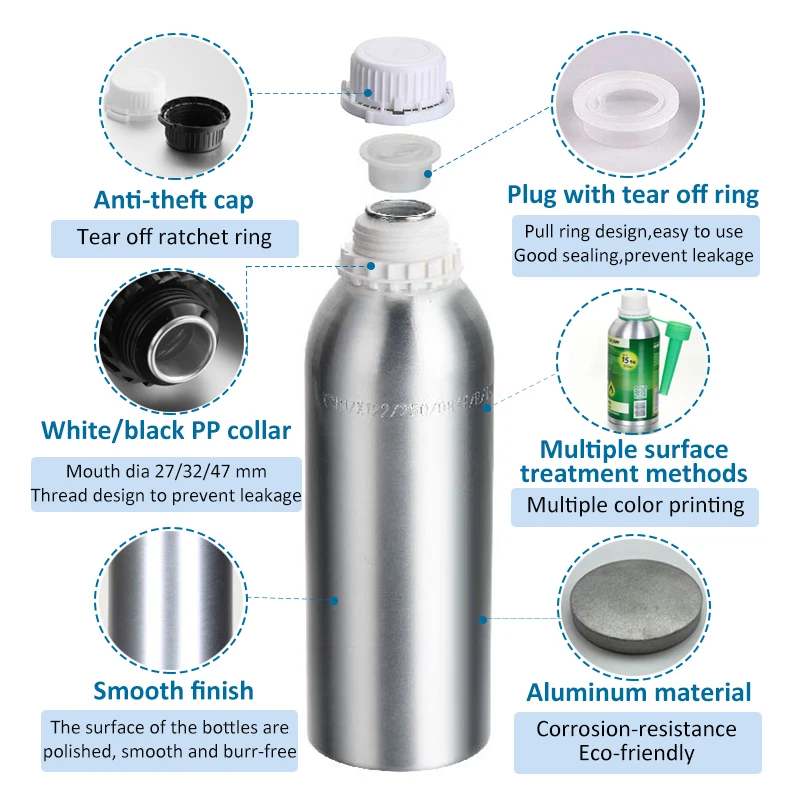 Lightweight Hair Oil  Bottle Packaging 250ml Empty Aluminum Oil Bottles Recyclable Cosmetic Bottle With Anti Theft Cover