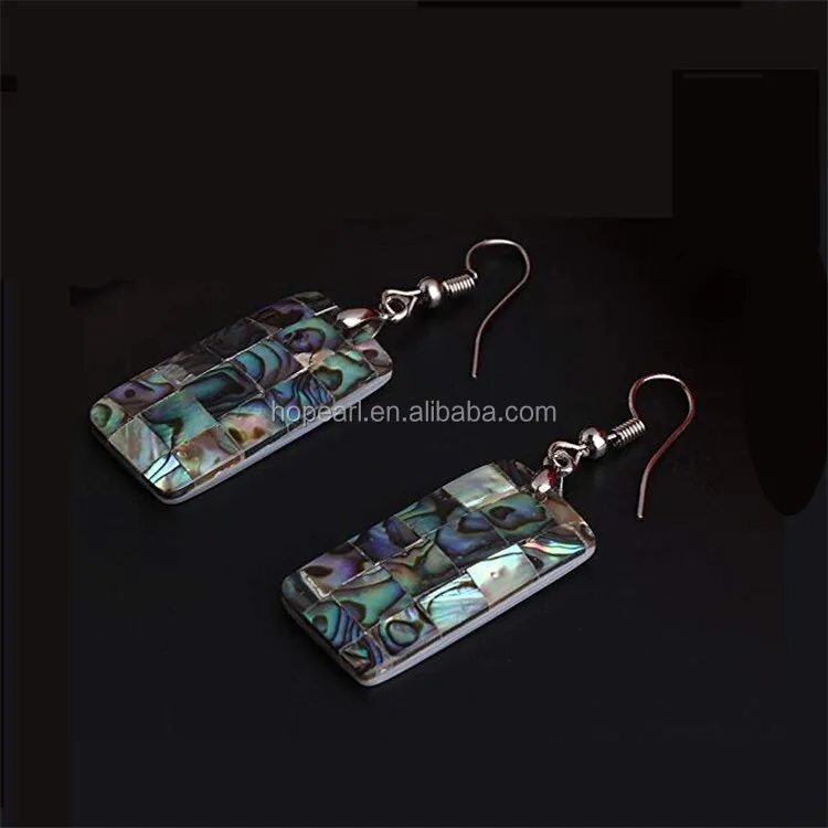 MOP44 Abalone Shell Handmade Rectangle Natural Paua Dangle Earrings