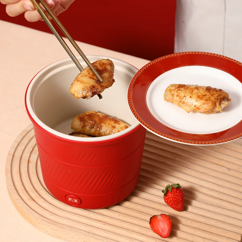 1.1L Mini Electric Cooker for Cooking Noodles, Hot Pot, Entrees, Sauces, Stews, 1 Person Use Non-stick Ceramic Pot, Glass Lid