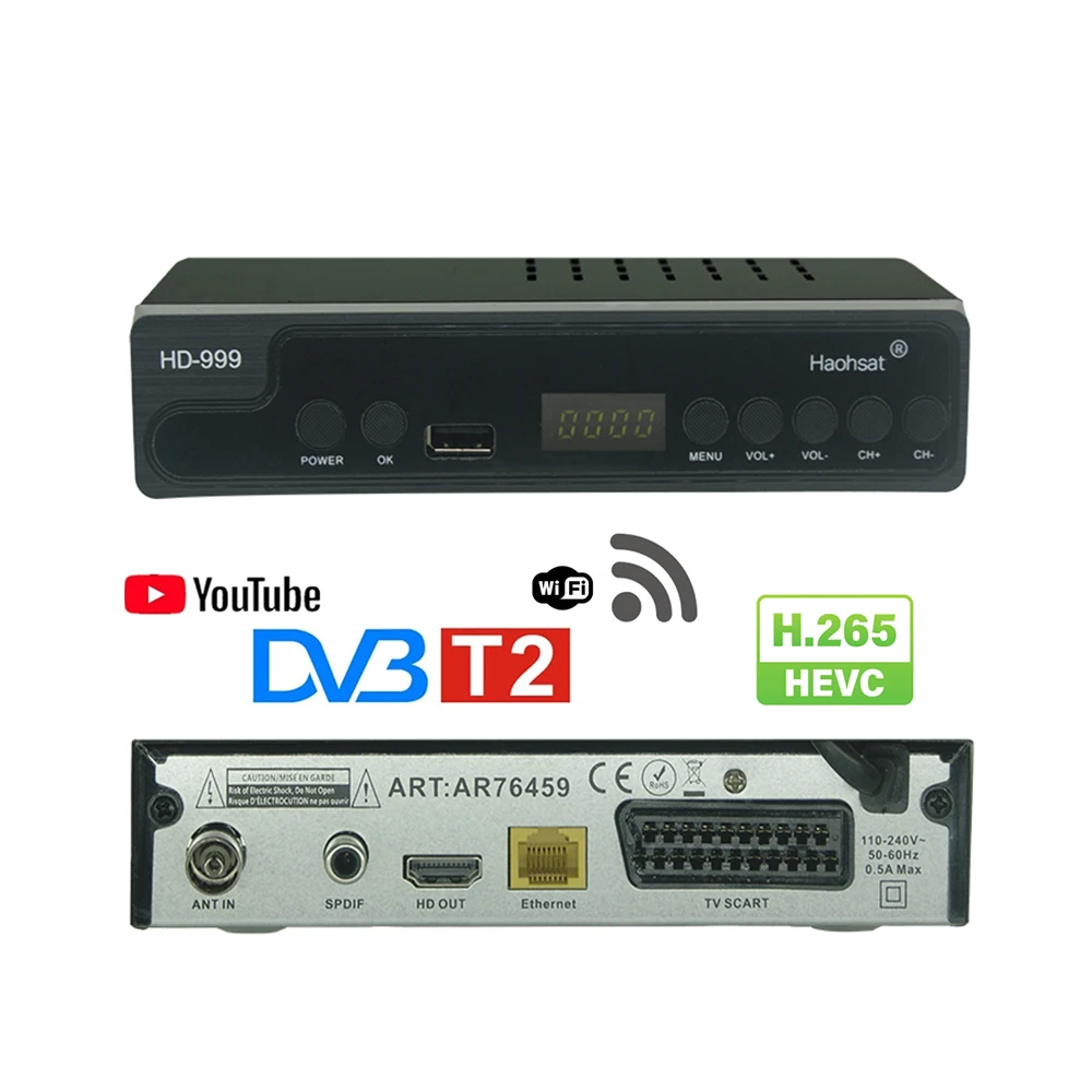 Haohsat Dvb T2 Scart интерфейс цифровой ТВ тюнер наземный приемник Full 1080P HD H.265 HEVC Youtube Италия ТВ-приставка