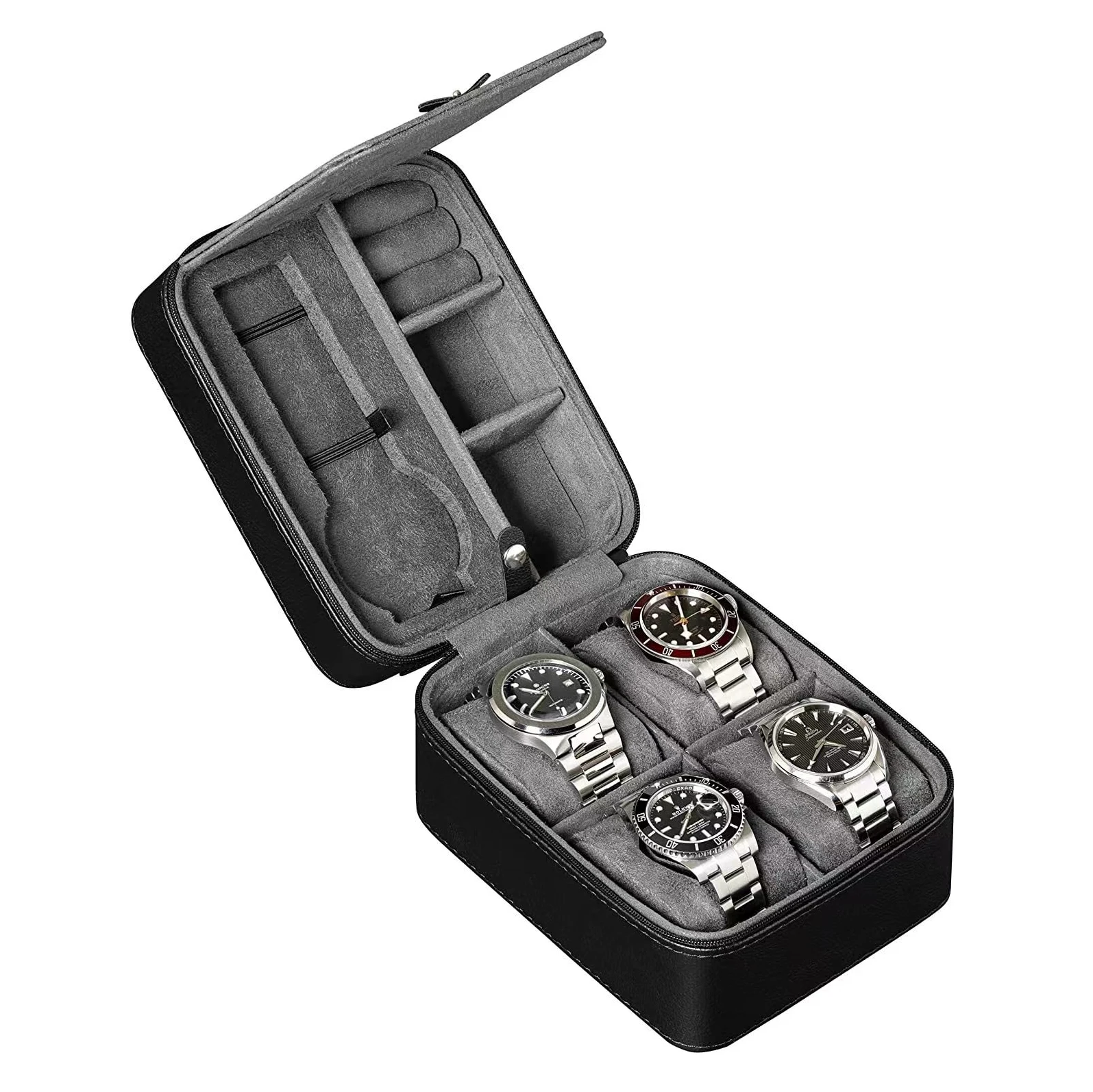 Customized Logo New Arrival Luxury Leather 5 Watch Storage Case Watch Organizer Box With Zipper