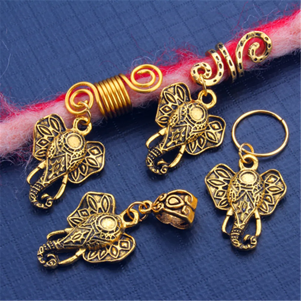 Antique like Loc Jewelry 1pc Elephant Charm Dreadlock Beads Metal Ring Cuff Pendant Hair Accessory For Afro wig braid extension