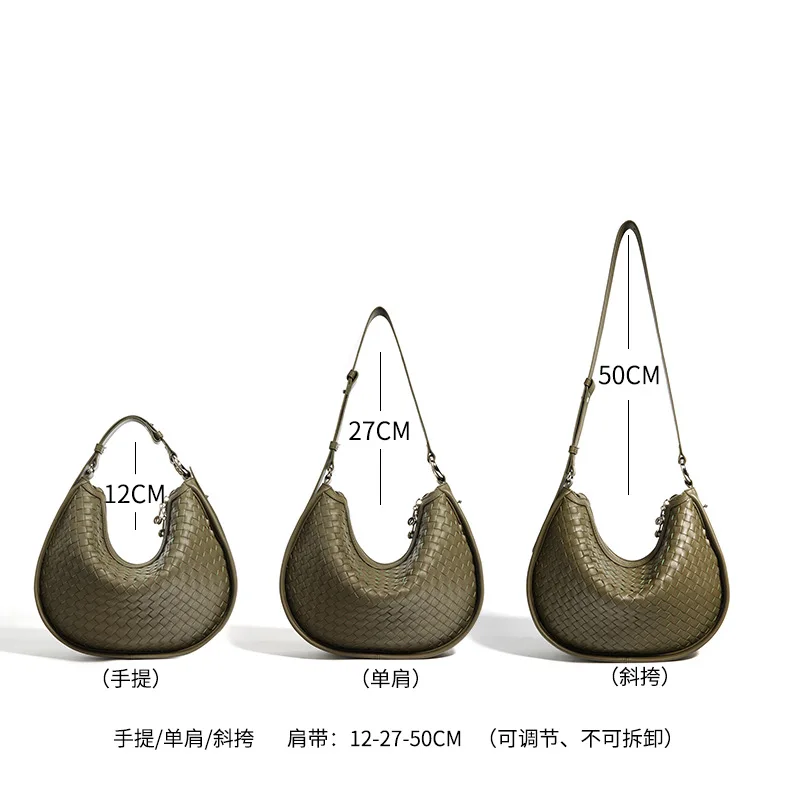 Factory Wholesale Fashion Trends Vintage Handbags Genuine Leather Woven Crescent Armpit Shoulder Bags For Women