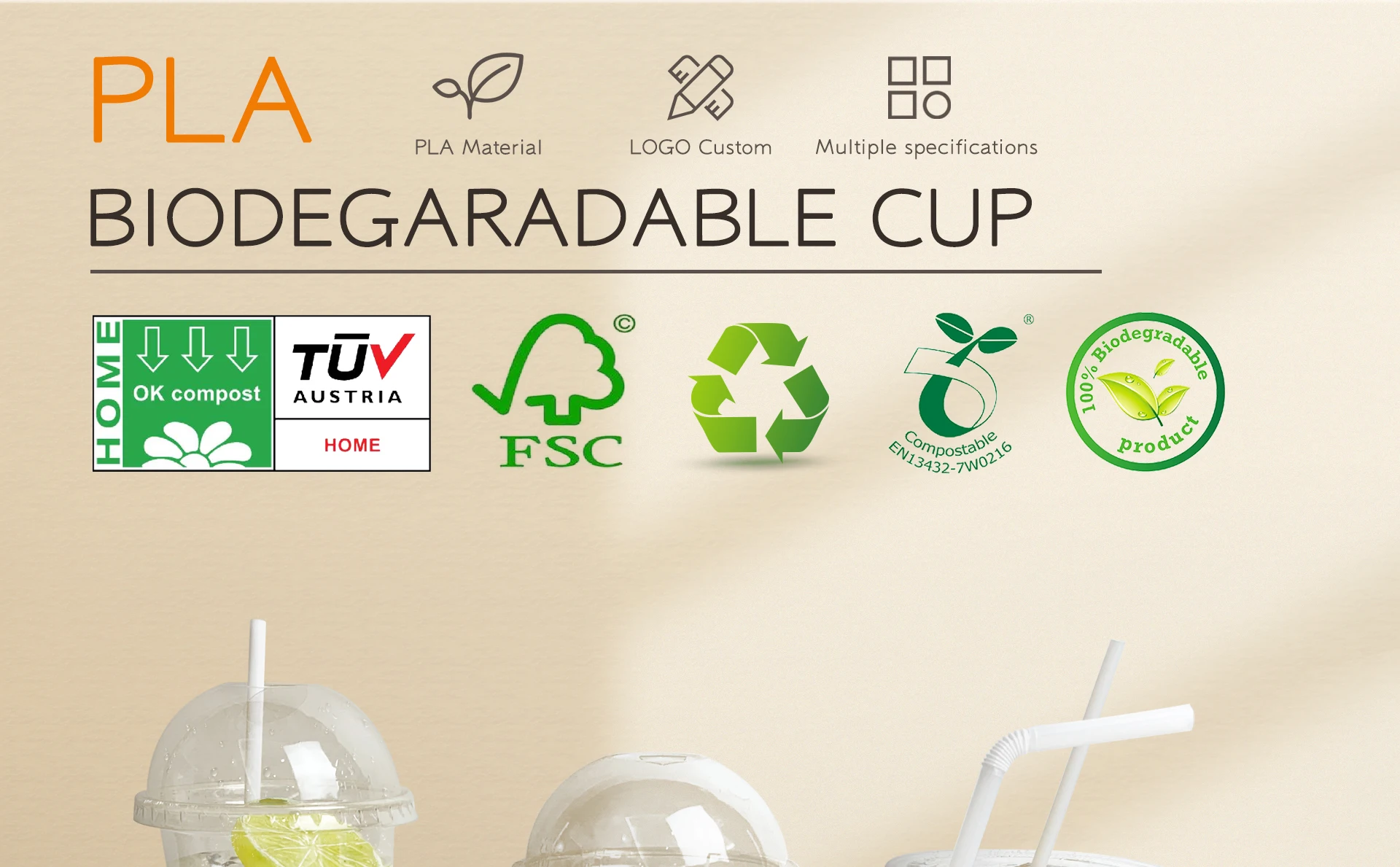 Custom logo disposable frozen yogurt smoothie pudding sundae highly transparent pet PLA ice-cream clear cups with dome lids