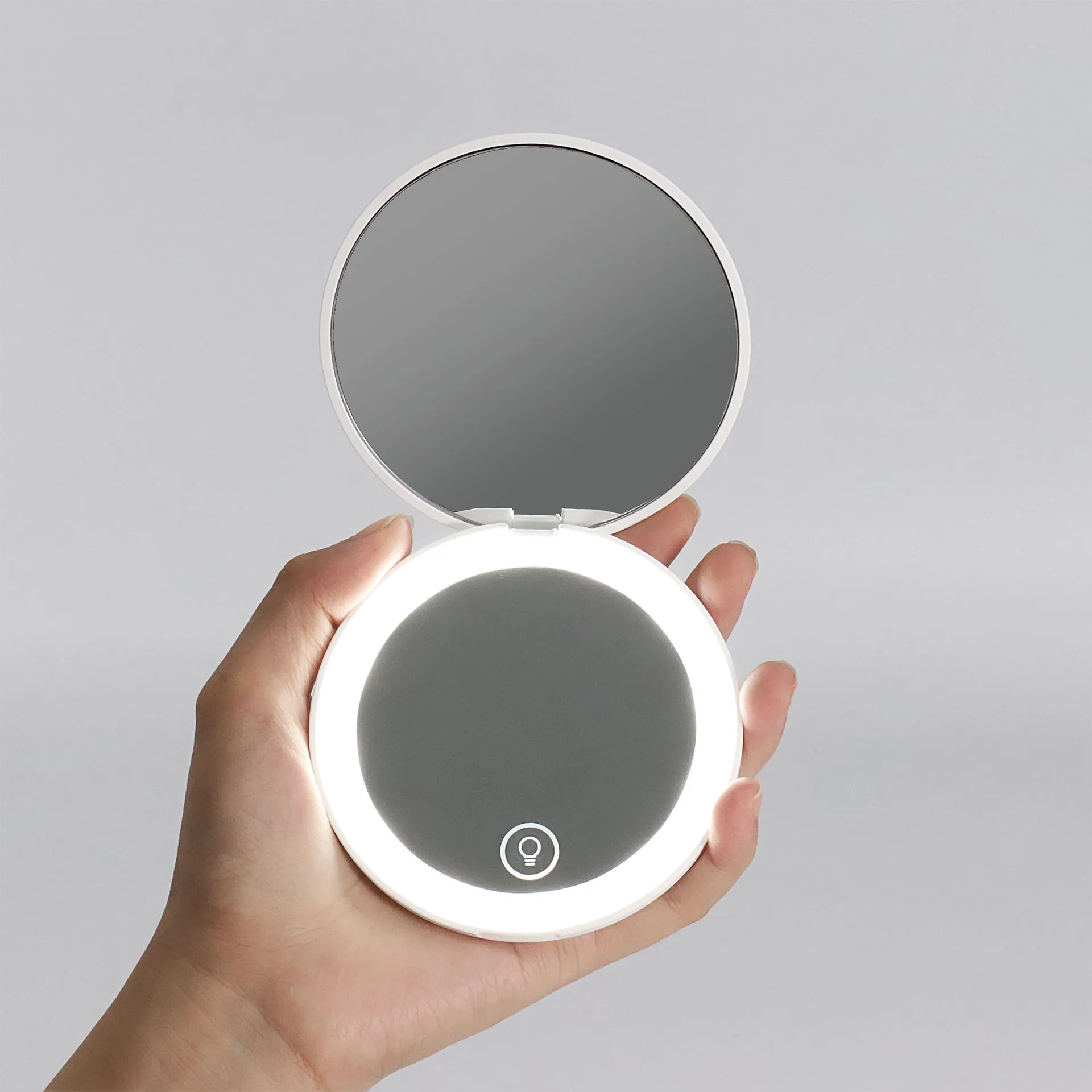 Hot Sale LED Compact Makeup Mirror with Lights Cosmetic Hand Held Mini Portable Pocket Mirror