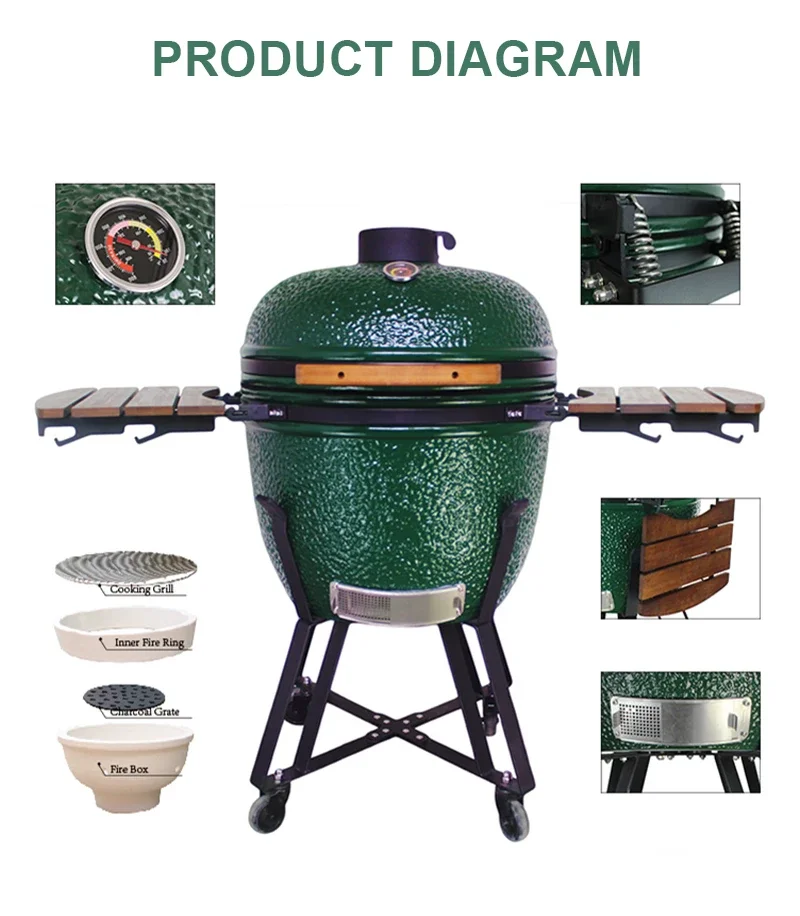 KAMADO GRILL 23.5 inch Green Egg BBQ Charcoal Grill Smoker Ceramic Grills Outdoor