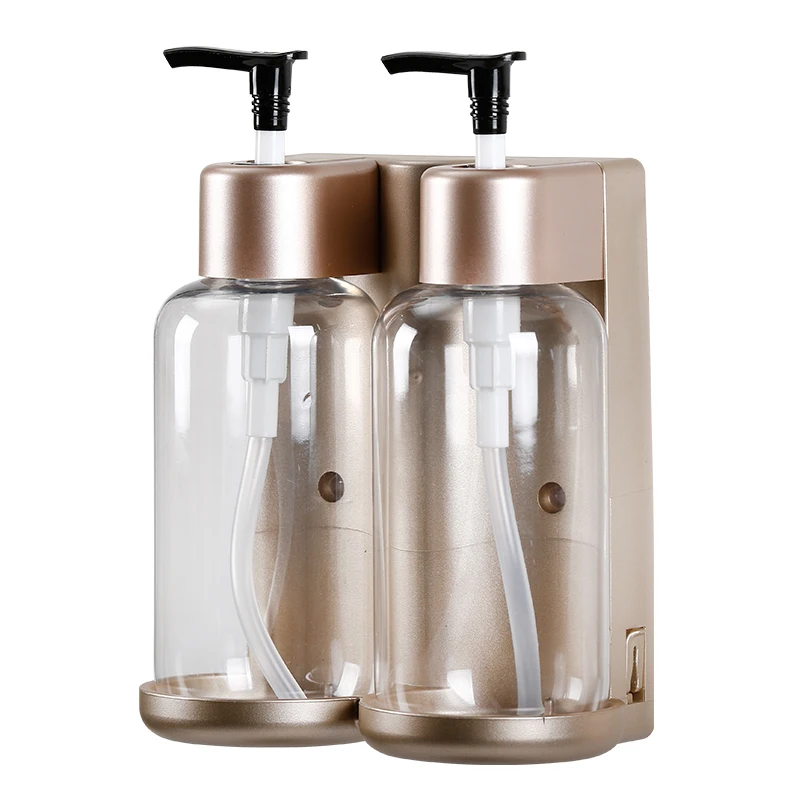 Wall Mounted ABS Plastic Lockable Liquid Two Champers Hotel Shower Gel amber soap dispenser with Holder