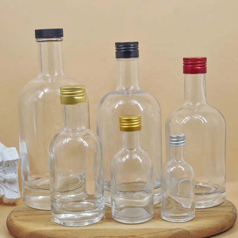 Customized Logo 200ml 300ml 500ml 750ml High quality Vodka Whiskey Brandy  Classic Liquor Spirits Glass Bottle