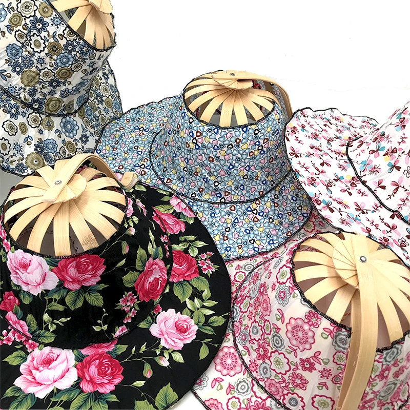 Custom Chinese Foldable Bamboo Hat and Fan Sun Folding Beach Traveling Dual-use Bamboo Fan Hat Sunscreen