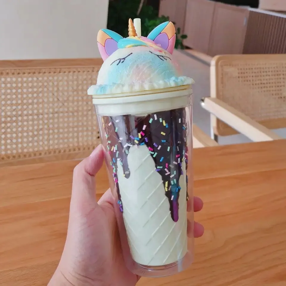 Cartoon cute bunny ears Mickey Ice cup girl heart Korean ice cream double wall plastic cup cookie ear cup