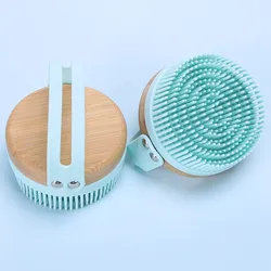 Pore Cleansing Massage Exfoliating Brush Long Leather With Loop Wooden Handle Body Brush Manual Silicone Body Scrubber