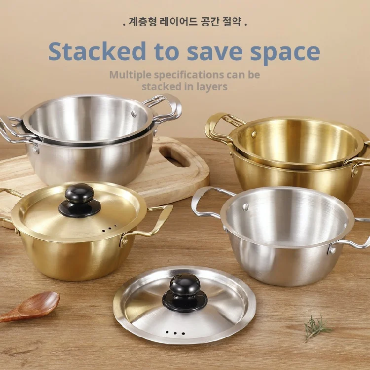 cookware set price Gold Handle Stainless Steel Soup Pot with Double Handles kitchen wares wholesale cookware sets