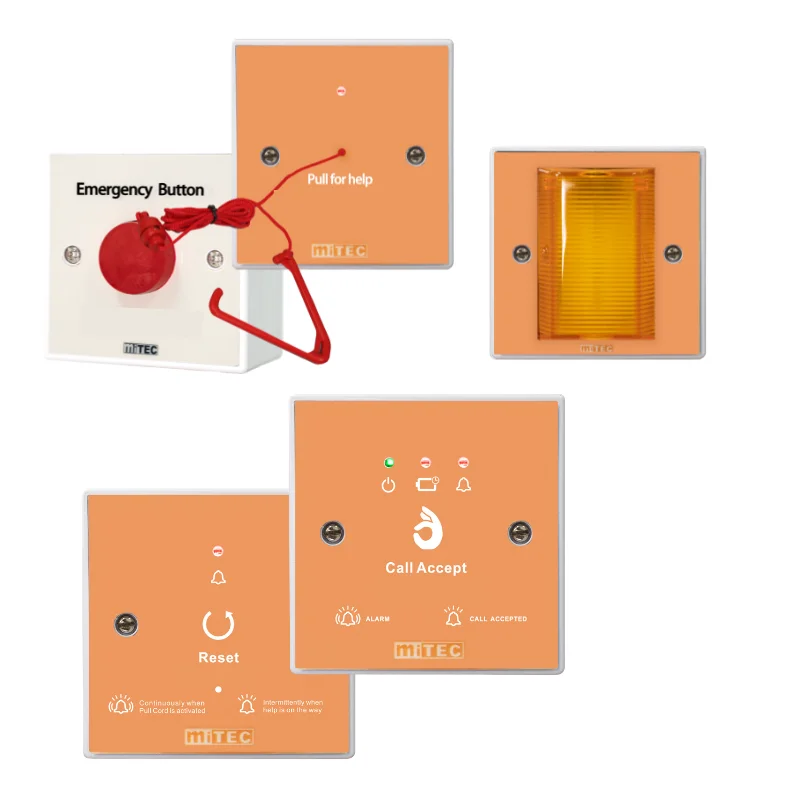 miTEC Handicap Emergency Call System Toilet Panic Button Wire Cord Pull Trigger Disabled Alarm Kits with Battery Backup