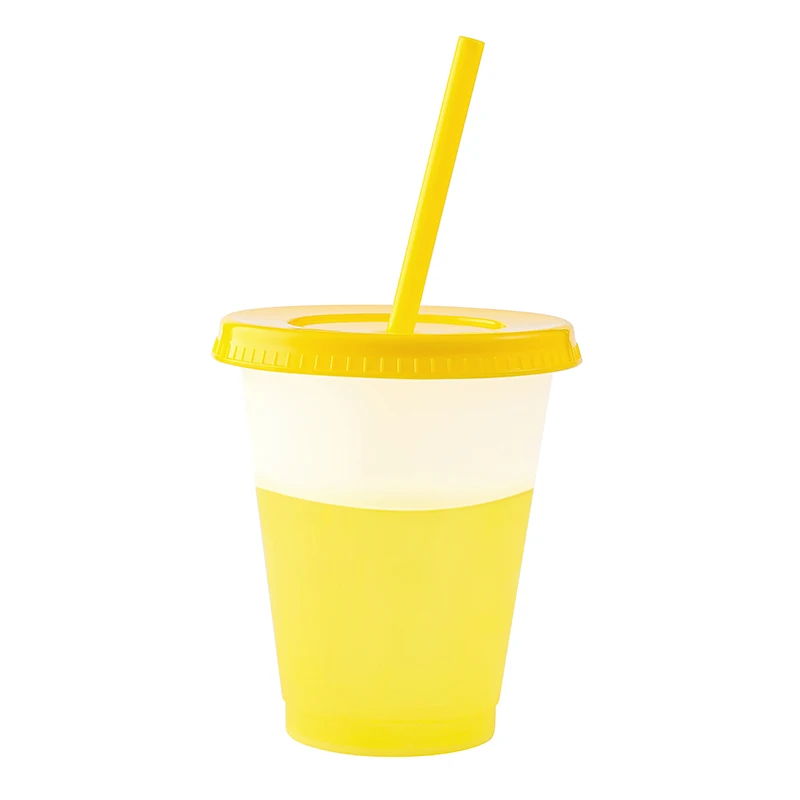 16oz Small Cute Reusable Plastic Travel Cups Coffee Tumbler Ice Cold Water Color Changing Cup With Lids and Straws