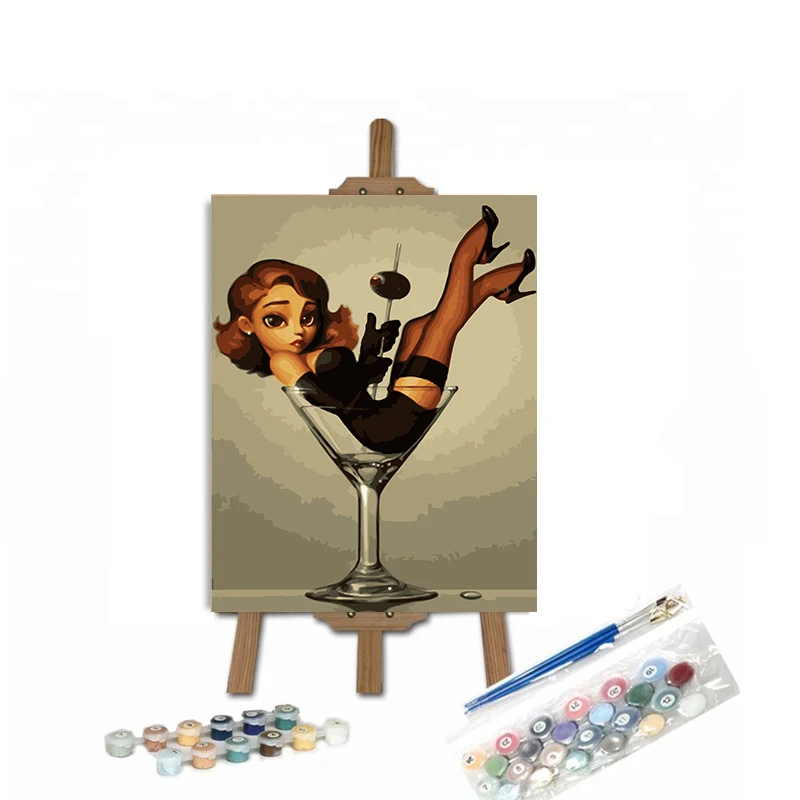 ROYALDREAM DIY Girl in the Cup Painting by Number Cartoon Paints for Dinning Room 40*50