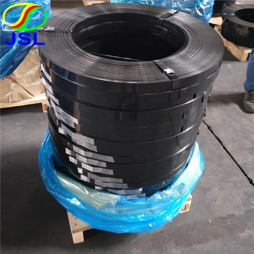 
black painted packing steel strapping band Oscillated wound black waxed metal strapping 