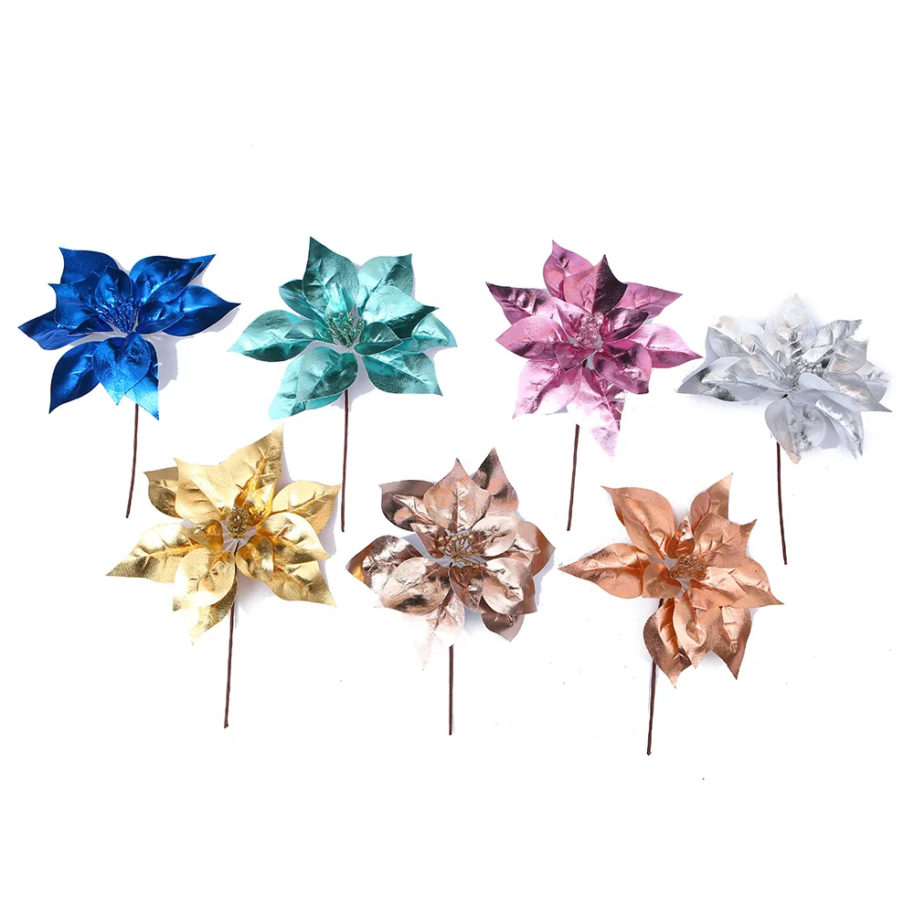 Wholesale Christmas Flower Gold Onion Powder Pole Composite Bright Cloth Christmas Flower DIY Simulation Flower Decoration