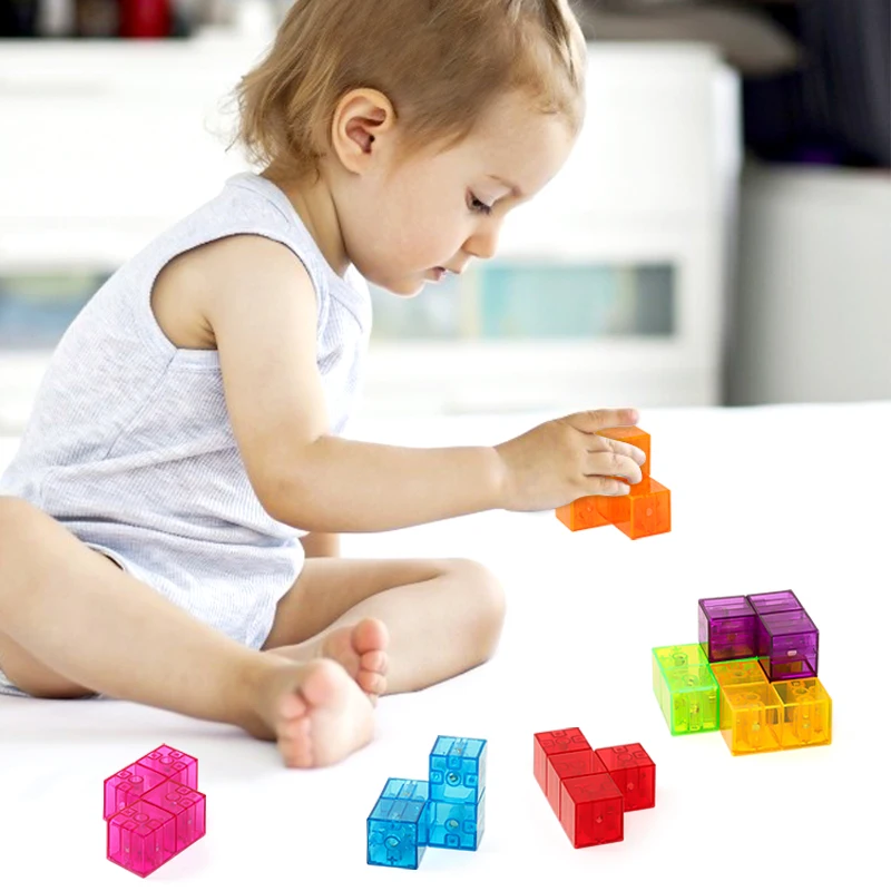 Magical 3D DIY Solid Color Building Blocks Puzzle Educational Plastic Magnetic Cube Toy