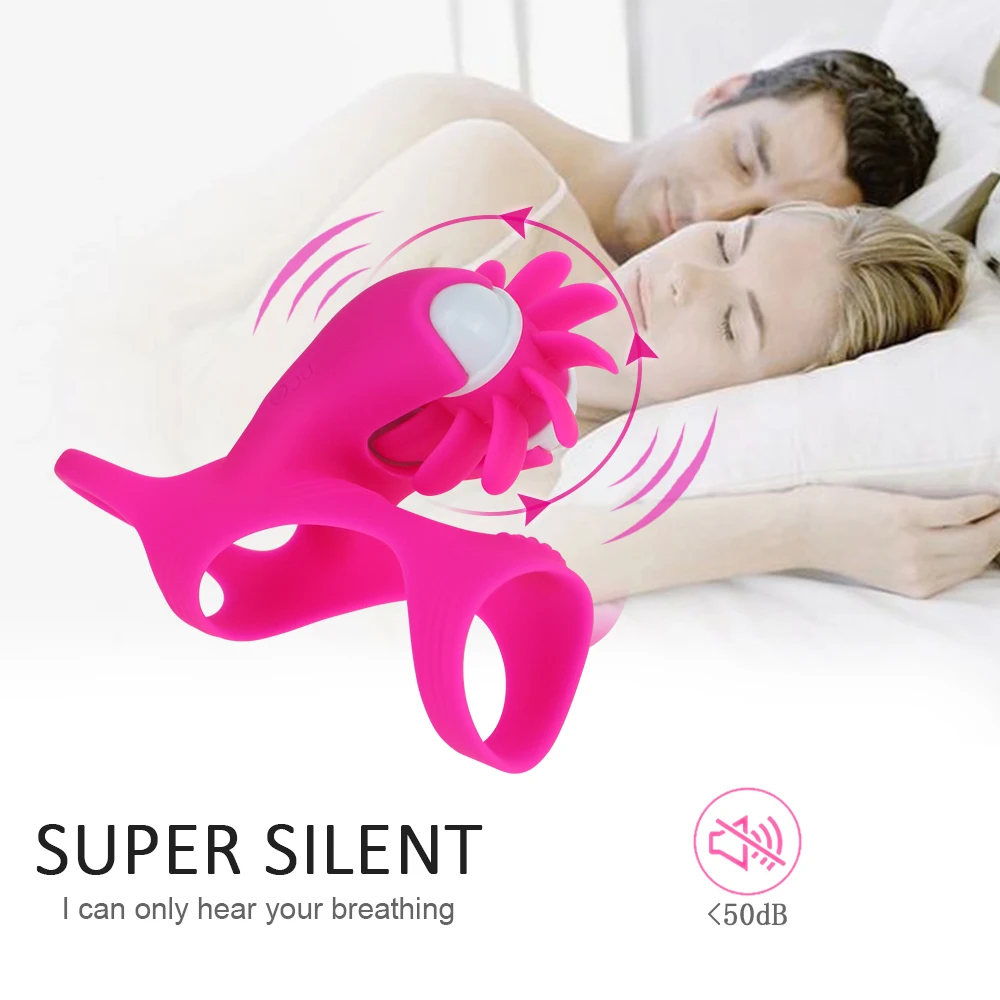 Free Custom Box - Oral Adult Products Penis Ring Vibrator Rotation Tongue Licking Clitoris Stimulator Male Silicone Cock Rings