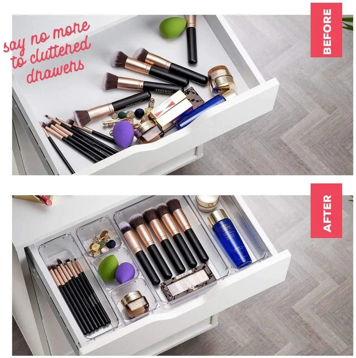 25pcs Clear Acrylic Makeup Drawer Organizer Set 4-size Versatile Vanity and Bathroom Trays Storage for