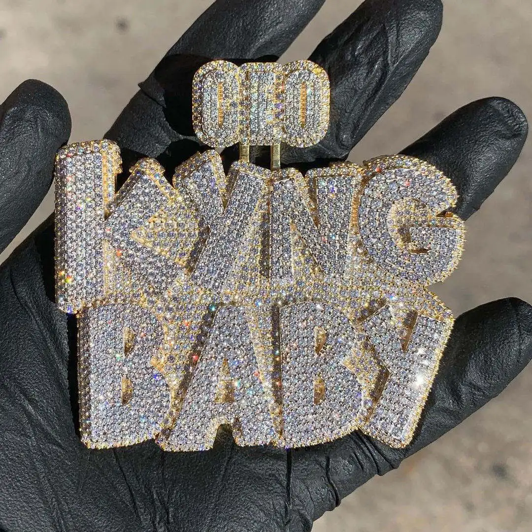 Hip Hop fahion silver 925 jewelry custom logo letter vvs Moissanite diamond pendant for necklace