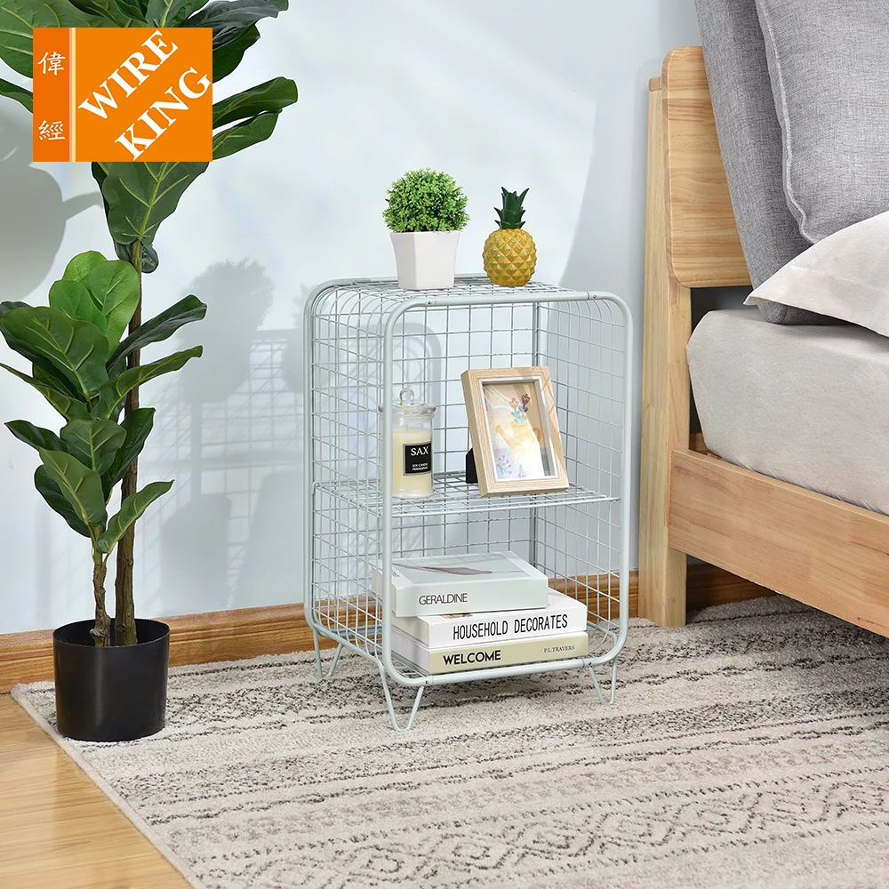 End Table - Metal Grid Design - Open Storage Shelf Basket,  Sturdy Vintage, Rustic, Industrial Home Decor Accent furniture