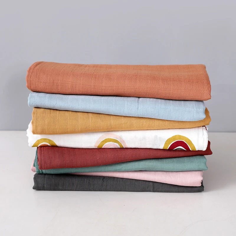 Hot selling Soft Breathable Organic Muslin Swaddle Bamboo Cotton Fabric Blanket Muslim Baby Blankets