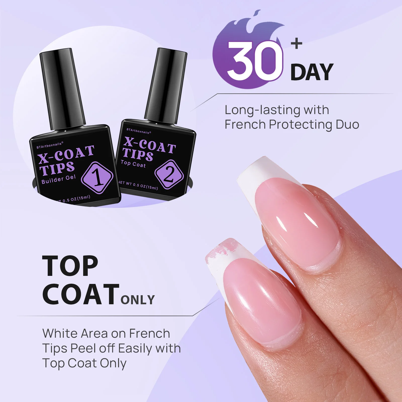 BTArtbox French Gel X Coat Tips Long Square Fake Nails With Glue Pink French Press On Nails UV Gel Artificial Nail Kit