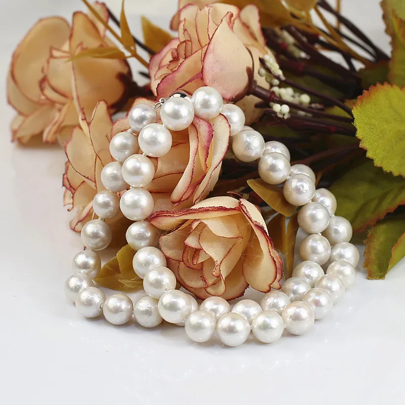 
natural nucleus pearl necklace 9-10mm round real 925 silver genuine jewelry pure fresh water freshwater cultured pearl necklace 